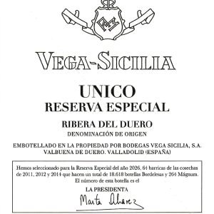 VEGA SICILIA UNICO RESERVA ESPECIAL VTA 2026 75cl